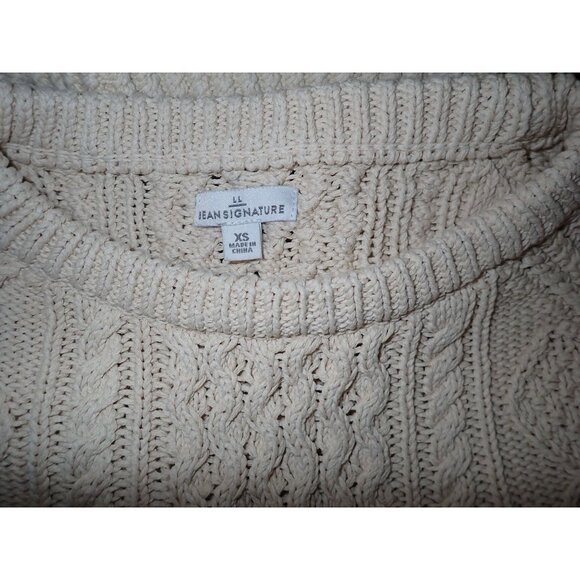 LL Bean Signature Tunic Fisherman Sweater XS Cream Cable Knit Side Zip Crewneck - Picture 6 of 6